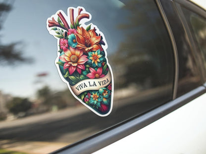 Viva La Vida Sticker Set of 4 (4 Inch Each) – Artistic Mexican Heart, Watermelon, Latina Skull & Floral Designs – Multicolor Waterproof Vinyl Decals for Laptops, Cars, Bottles, Tumblers