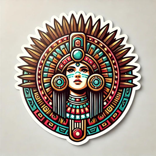 Vinyl sticker: Aztec Goddess Vinyl Sticker for Laptop, Wall, Car, Window, Bumper, Waterproof, Truck, Auto, Water Bottle – Striking Geometric Design
