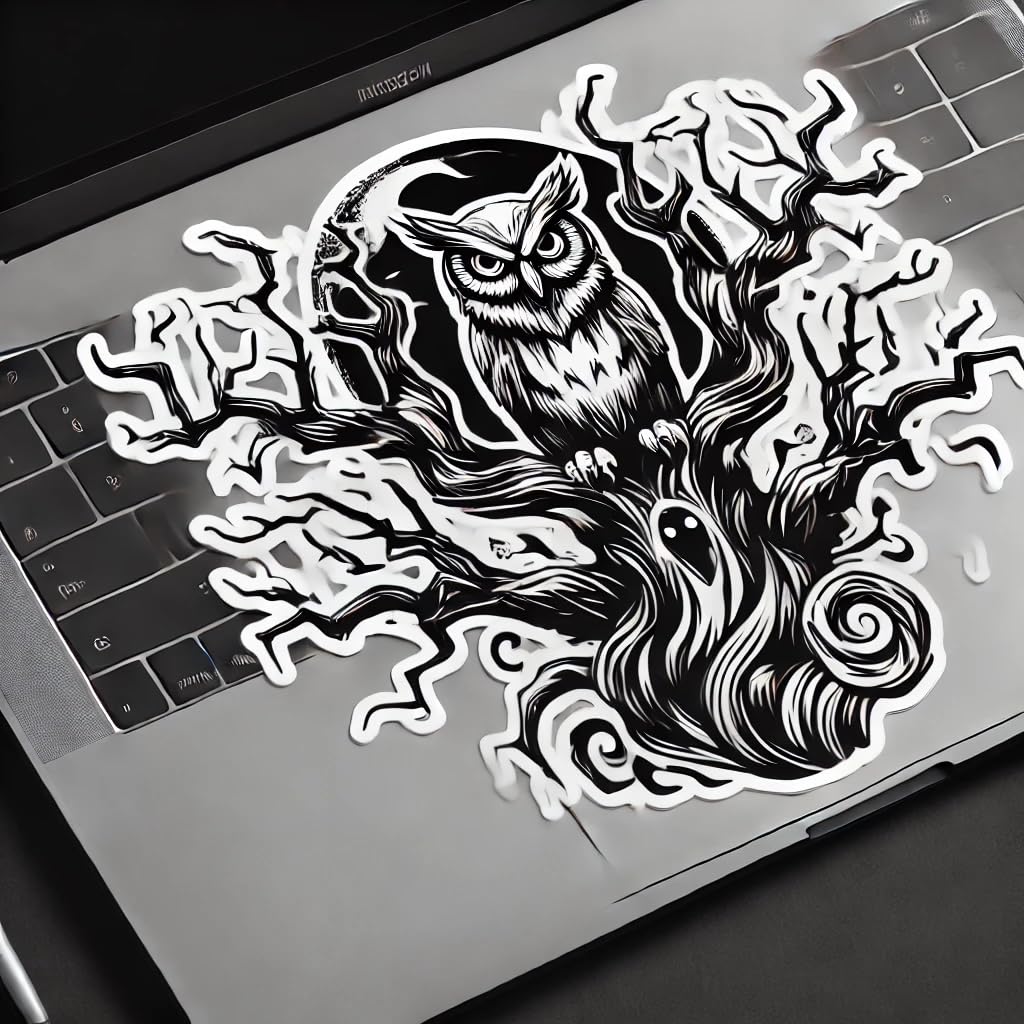 Vinyl sticker: Haunted Tree with Owl Sticker for Laptop, Wall, Car, Window, Bumper, and Water Bottle - Waterproof Vinyl Decal for Truck and Auto (6)