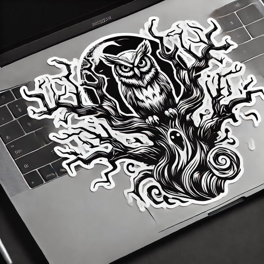Vinyl sticker: Haunted Tree with Owl Sticker for Laptop, Wall, Car, Window, Bumper, and Water Bottle - Waterproof Vinyl Decal for Truck and Auto (6)
