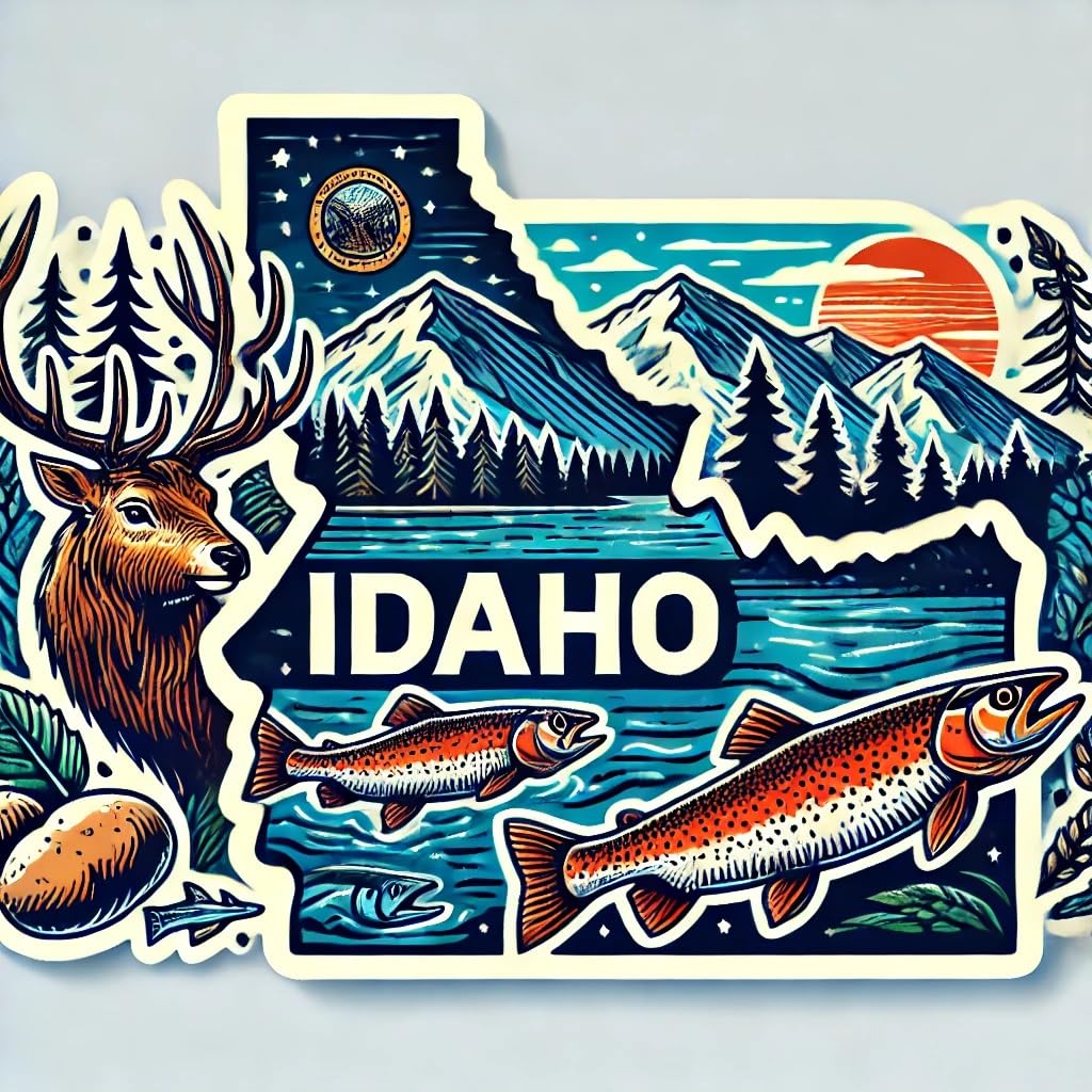 Vinyl sticker: Idaho State Outline Sticker - Rugged Mountains, Forests, Rivers & Wildlife Decal for Laptop, Car, Window, Bumper, Water Bottle, Truck, Waterproof Vinyl, Auto (6)