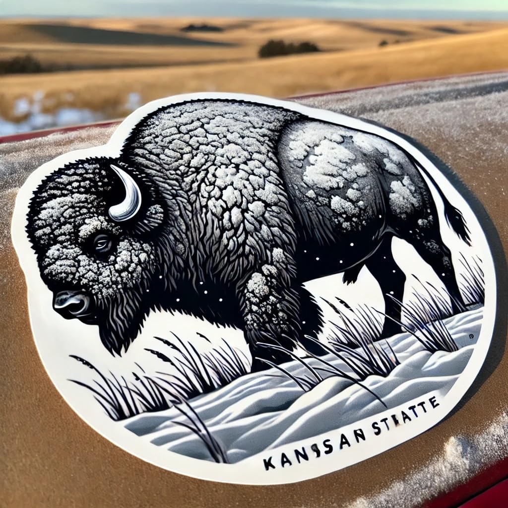 Vinyl sticker: American Bison in Deep Snow Waterproof Sticker for Laptop, Wall, Car, Window, Bumper, Decal for Truck, Auto, Water Bottle – Kansas Winter Prairie Vinyl (6)