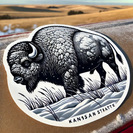 Vinyl sticker: American Bison in Deep Snow Waterproof Sticker for Laptop, Wall, Car, Window, Bumper, Decal for Truck, Auto, Water Bottle – Kansas Winter Prairie Vinyl (6)
