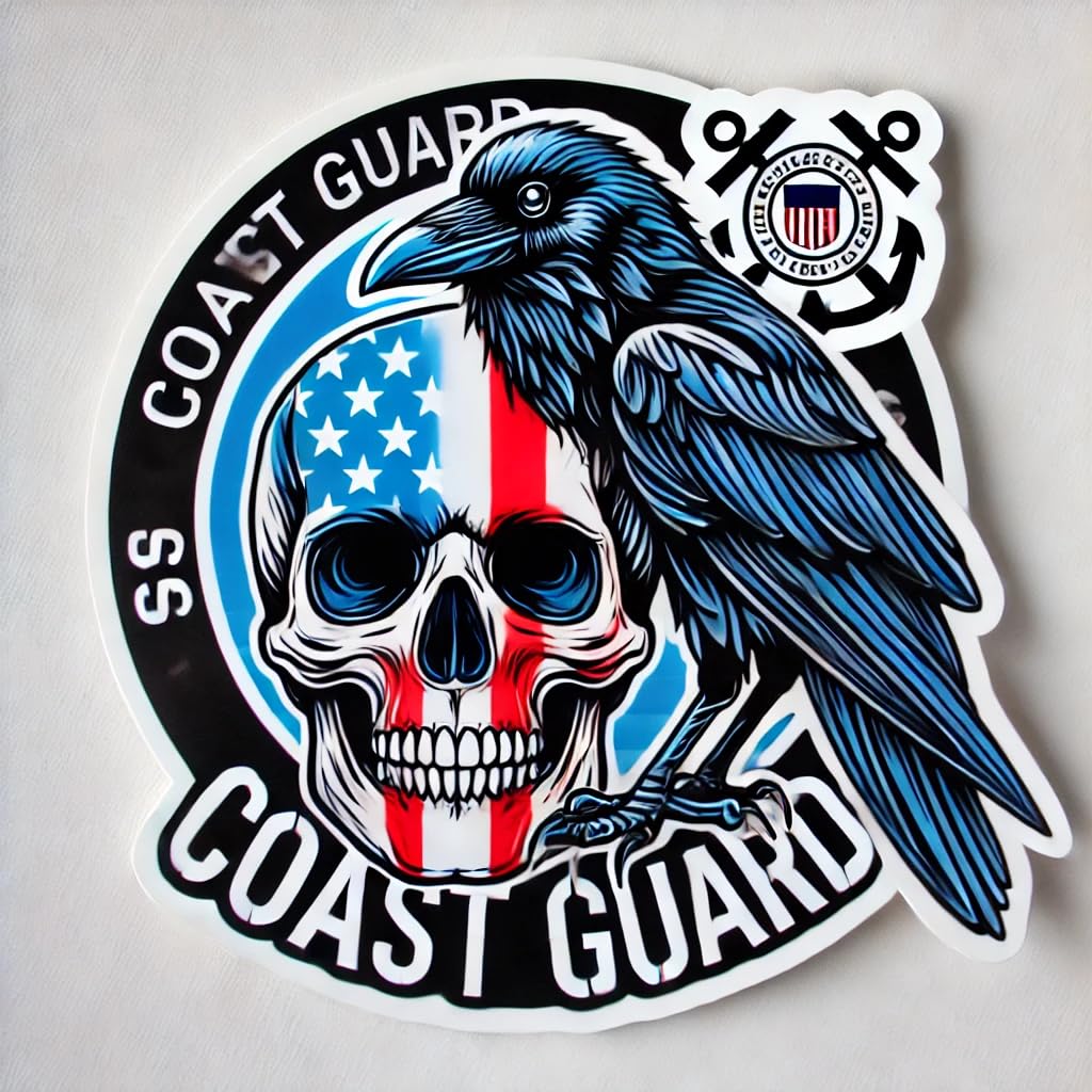 Vinyl sticker: Coast Guard Raven Crow on Skull Laptop Wall Car Window Bumper Sticker Decal Truck Waterproof Auto Water Bottle (6)