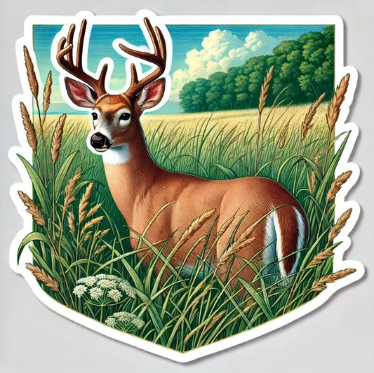 Vinyl sticker: White-Tailed Deer in Meadow – Sticker Decal for Laptop, Wall, Car, Window, Bumper, Truck, Waterproof, Auto, Water Bottle (6)