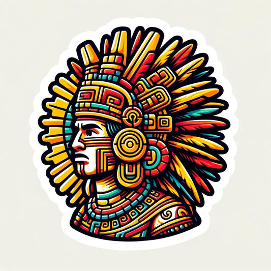 Vinyl sticker: Aztec God Tonatiuh Sticker - Radiant Human Form Sun God Decal for Laptop, Wall, Car, Window, Bumper, Water Bottle, and More - High-Quality Vinyl Art for Auto and Truck Decoration.