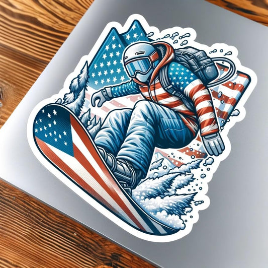 Vinyl sticker: American Snowboarder Vinyl Sticker for Laptop, Wall, Car, Window, Bumper, Decal, Truck, Auto, Water Bottle – Mid-Air Snowboarding Design (4)
