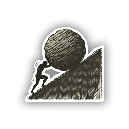 Vinyl sticker: Waterproof Minimalistic Sisyphus Greek Mythology Sticker for Laptop, Wall, Car, Window, Bumper, Truck, and Water Bottle Decal