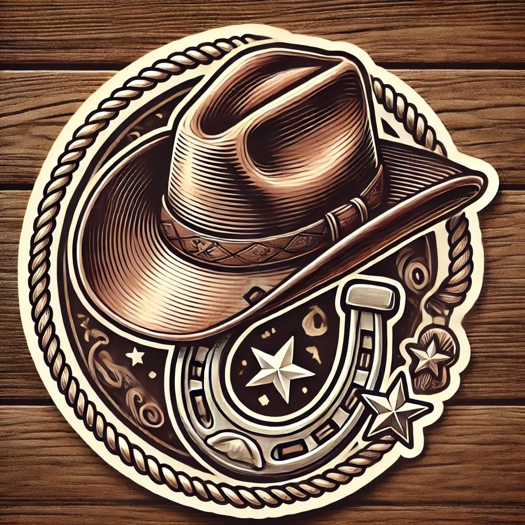 Vinyl sticker: Cowboy Hat and Horseshoe Decal for Laptop, Wall, Car, Window, Bumper, Truck, Waterproof Vinyl Sticker for Water Bottle (8)