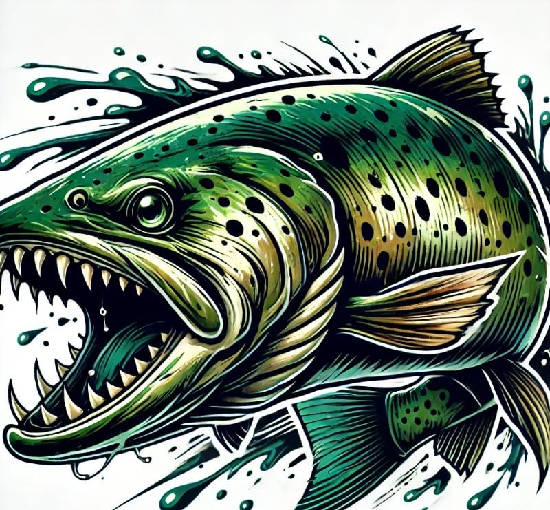 Vinyl sticker: Green Trout Savage Predator Laptop Wall Car Window Bumper Sticker Decal Truck Waterproof Auto Water Bottle.
