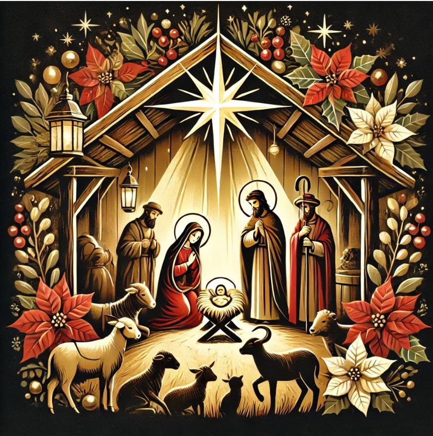 Vinyl sticker: Holy Family with Shepherds, Bethlehem Star, Waterproof Car and Laptop Sticker