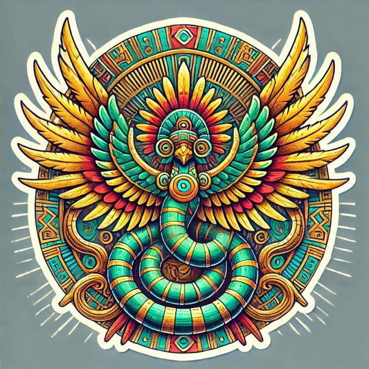 Vinyl sticker: Aztec Quetzalcoatl Vinyl Decal for Wall Car Window Bumper - Feathered Serpent with Radiant Wings - Waterproof Sticker for Laptops, Trucks, Water Bottles