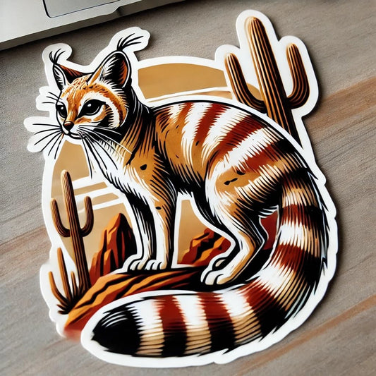 Vinyl sticker: North American Ringtail Waterproof Sticker for Laptop, Wall, Car, Window, Bumper, Decal, Truck, Auto, Water Bottle – Stylized Arizona Wildlife Art
