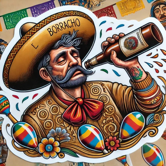 Vinyl sticker: El Borracho Traditional Full-Body Sticker Decal – Serene Mexican Lotería Design for Laptop, Wall, Car, Window, Bumper, Truck, Waterproof, Auto, Water Bottle (6)