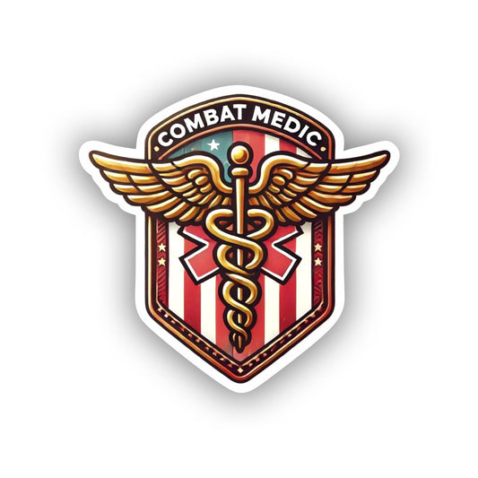 Vinyl sticker: Classic Combat Medic Emblem Sticker - Vibrant Vinyl Decal for Laptop, Wall, Car, Window, Bumper, Truck, Water Bottle - Caduceus Symbol Design