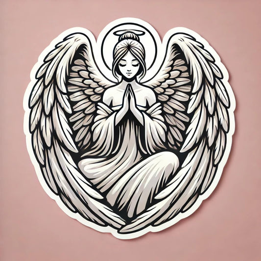 Vinyl sticker: Laptop Wall Car Window Bumper Sticker Decal Truck Waterproof Auto Water Bottle – Serene Angel in Prayer with Soft Feathered Wings Design (6)