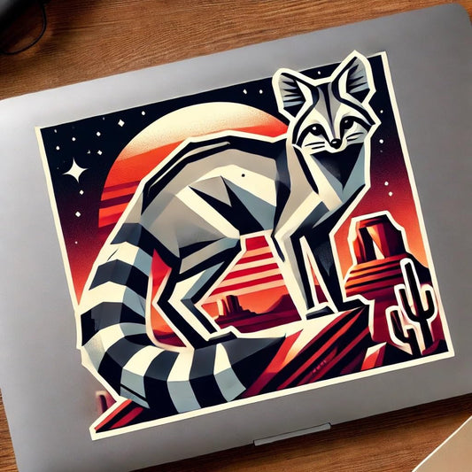 Vinyl sticker: North American Ringtail Waterproof Sticker for Laptop, Wall, Car, Window, Bumper, Decal, Truck, Auto, Water Bottle – Geometric Arizona Wildlife Art