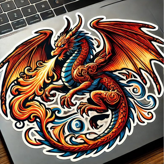 Vinyl sticker: Dragon Car, Laptop, Wall, Window, Bumper Sticker – Flying Dragon with Fiery Accents and Glowing Eyes, Waterproof Decal for Auto, Water Bottles, and Trucks (4)