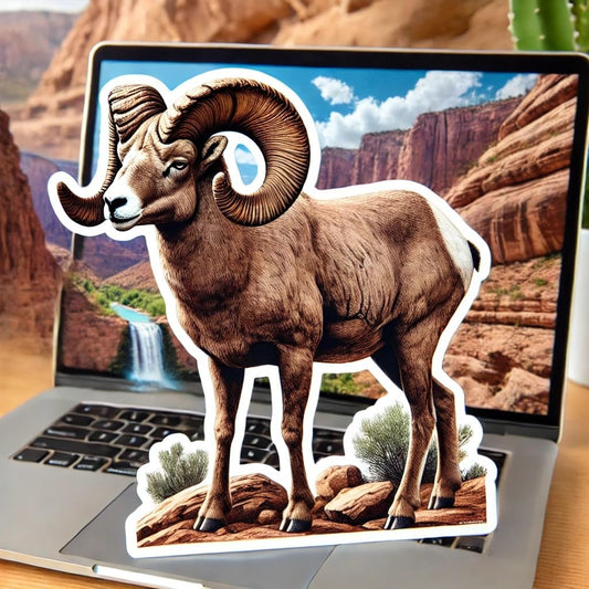 Vinyl sticker: Desert Bighorn Sheep Waterproof Sticker – Laptop, Wall, Car, Window, Bumper, Decal, Truck, Auto, Water Bottle