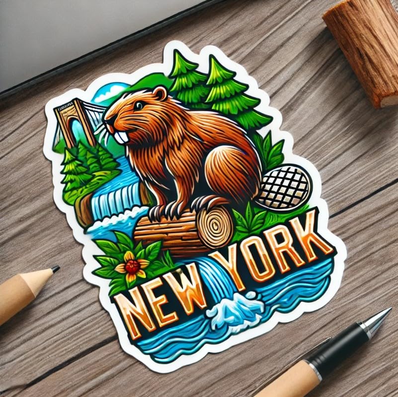 Vinyl sticker: North American Beaver by River Sticker Decal for Laptop, Wall, Car, Window, Waterproof Bumper Truck Auto Water Bottle