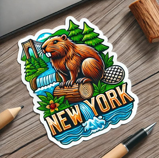 Vinyl sticker: North American Beaver by River Sticker Decal for Laptop, Wall, Car, Window, Waterproof Bumper Truck Auto Water Bottle