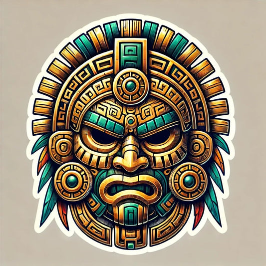 Vinyl sticker: Aztec Jaguar Warrior Mask Vinyl Sticker for Laptop Wall Car Window Bumper Truck Waterproof Auto Water Bottle (6)