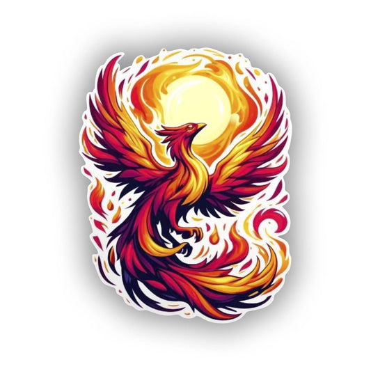 Vinyl sticker: Fiery Phoenix Rebirth Decal – Bright Modern Mythical Bird for Car, Laptop, and Window Sticker