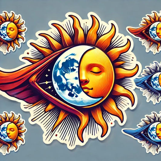 Vinyl sticker: Realistic Sun Revealing Moon Sticker Decal – Blue Celestial Design for Laptop, Wall, Car, Window, Bumper, Truck, Waterproof, Auto, Water Bottle (6)