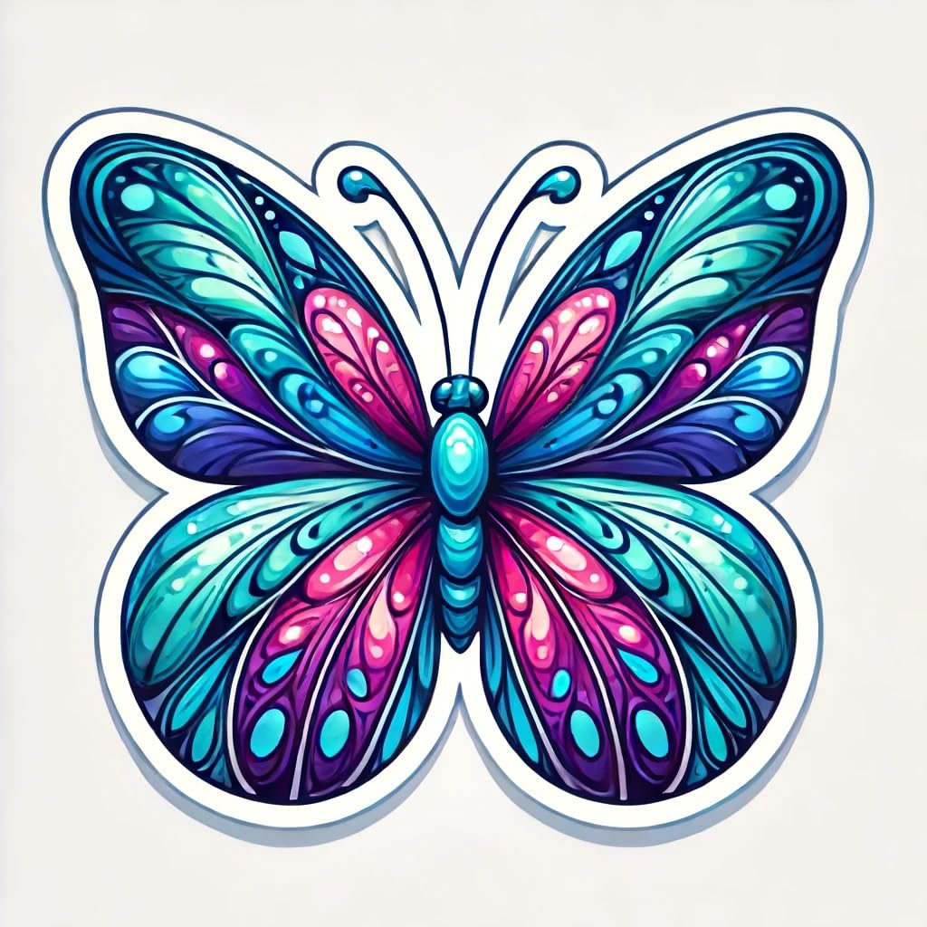 Vinyl sticker: Beautiful Butterfly Sticker - Vibrant Vinyl Decal for Laptop, Wall, Car, Window, Bumper, Truck, Water Bottle - Butterfly with Colorful Wings Design (8)