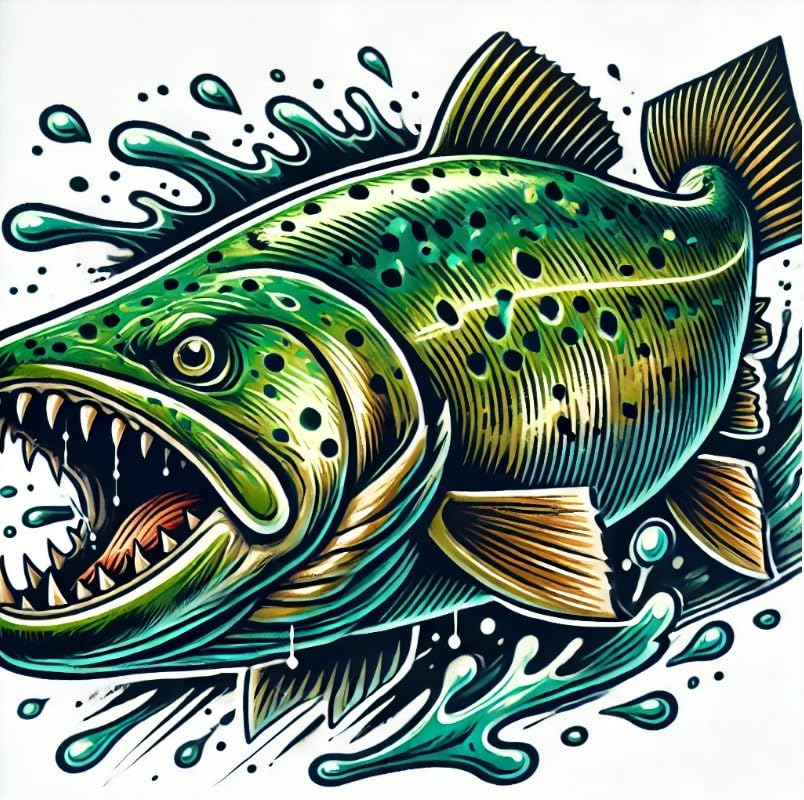 Vinyl sticker: Green Trout Monster Hunter Laptop Wall Car Window Bumper Sticker Decal Truck Waterproof Auto Water Bottle (4)