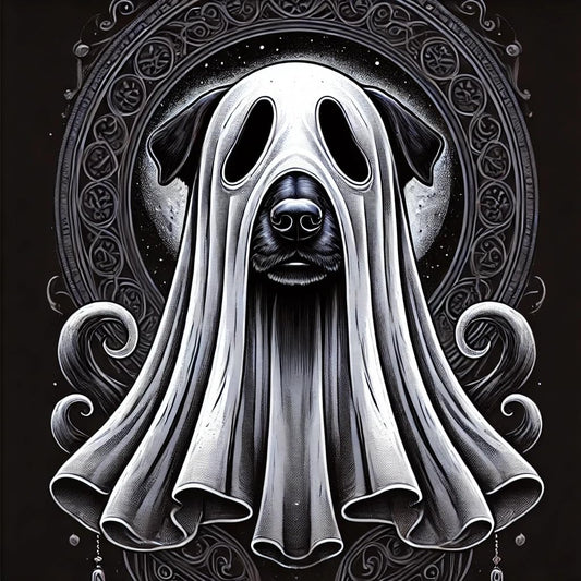 Vinyl sticker: Mystical Gothic Black Dog Ghost Costume Sticker for Laptop, Wall, Car, Window, Bumper, and Water Bottle – Waterproof, Auto Decal for Truck and More (6)