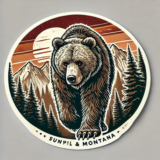 Vinyl sticker: Wilderness Grizzly Bear Montana Laptop Wall Car Window Bumper Sticker Decal Truck Waterproof Auto Water Bottle