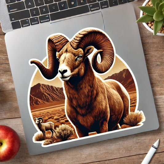 Vinyl sticker: Desert Bighorn Sheep Sticker – Laptop, Wall, Car, Window, Bumper, Decal, Truck, Waterproof, Auto, Water Bottle