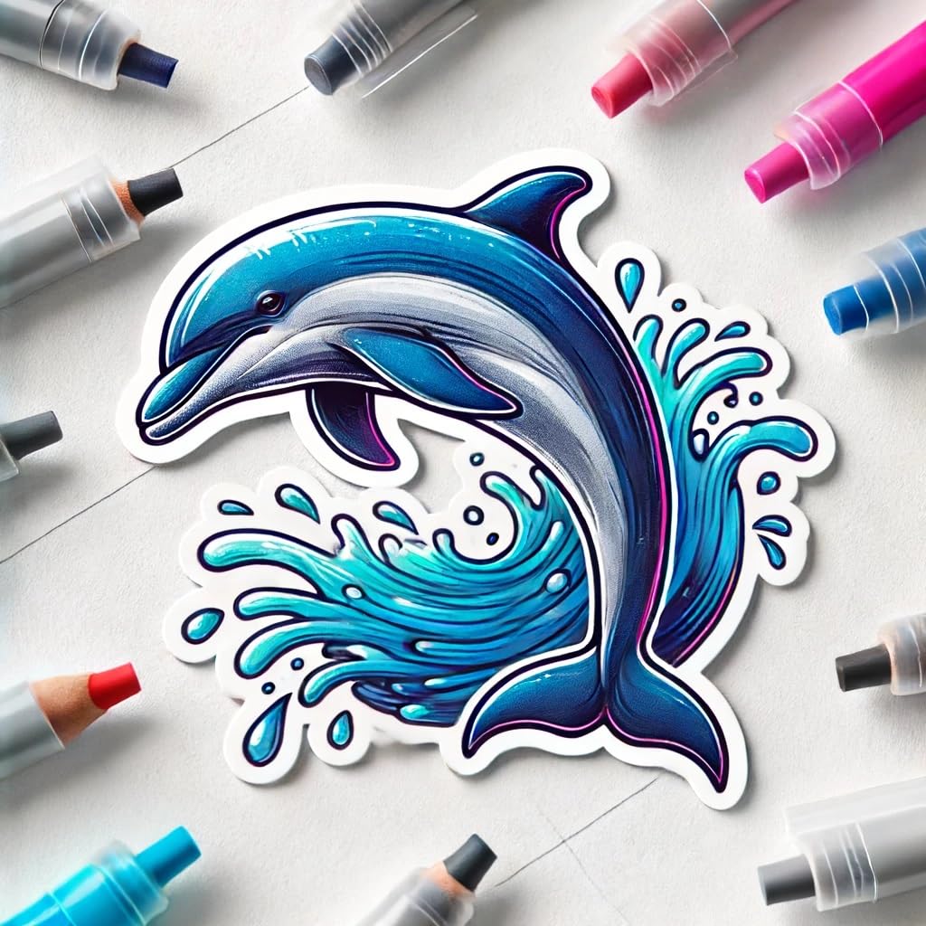 Vinyl sticker: Playful Dolphin Sticker - Vibrant Vinyl Decal for Laptop, Wall, Car, Window, Bumper, Truck, Water Bottle - Dolphin Leaping out of Water Design (4)