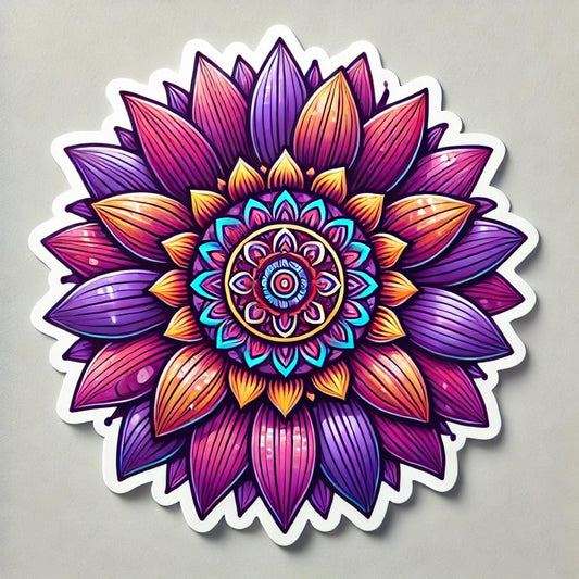 Vinyl sticker: Purple Sunflower Sticker for Laptop, Wall, Car, Window, Bumper, Water Bottle - Artistic Decal with Mandala Center - Waterproof and Durable