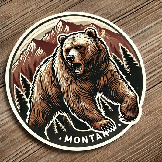 Vinyl sticker: Montana Grizzly Bear Wildlife Laptop Wall Car Window Bumper Sticker Decal Truck Waterproof Auto Water Bottle