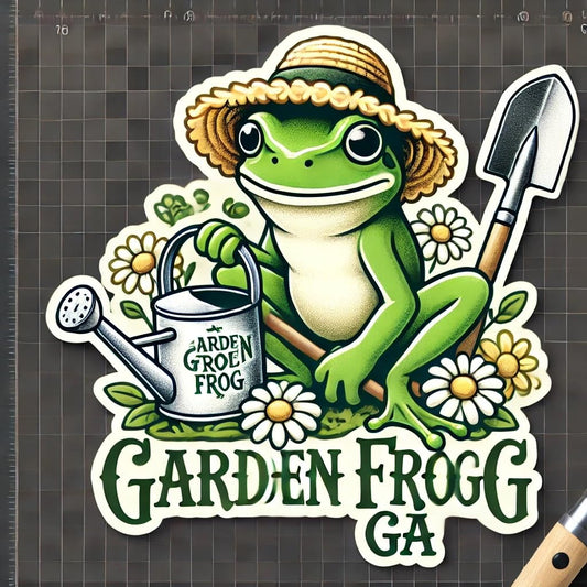 Vinyl sticker: Waterproof Window Car Wall Laptop Bumper Sticker Decal Auto Truck Water Bottle – Garden Frog GA American Green Tree Frog with Straw Hat and Watering Can (4)