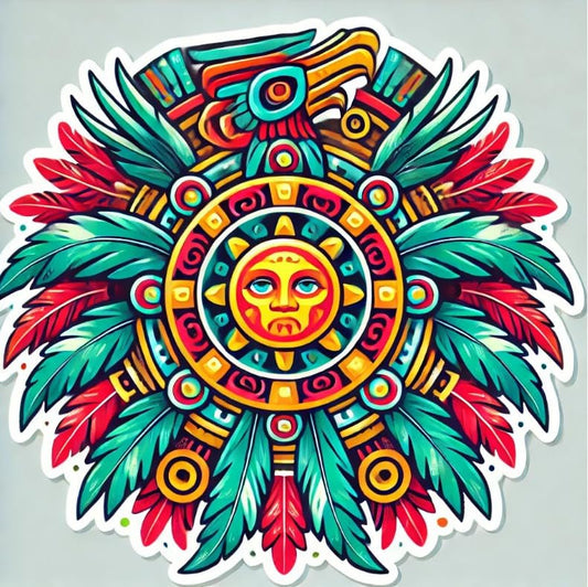 Vinyl sticker: Aztec Quetzalcoatl Sun Vinyl Decal - Feathered Serpent Encircling Sun Symbol - Bold Sticker for Wall, Car, Window, Bumper, Laptops