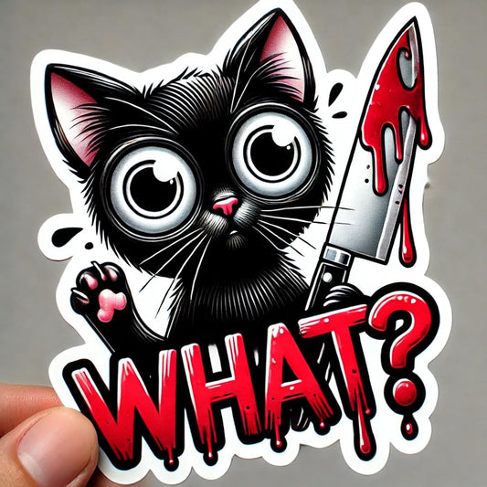 Vinyl sticker: Edgy Black Cat with Knife Sticker - Waterproof Vinyl Decal for Laptop, Wall, Car, Window, Bumper, Truck, and Water Bottle (4)