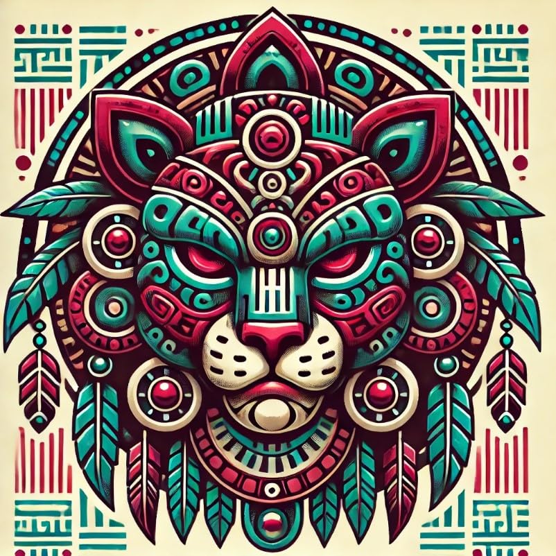Vinyl sticker: Aztec Jaguar Mask Warrior Vinyl Sticker for Laptop, Wall, Car, Window, Bumper, Waterproof Decal for Truck, Auto, Water Bottle. Variation 4