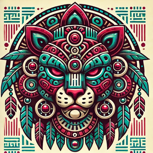 Vinyl sticker: Aztec Jaguar Mask Warrior Vinyl Sticker for Laptop, Wall, Car, Window, Bumper, Waterproof Decal for Truck, Auto, Water Bottle. Variation 4