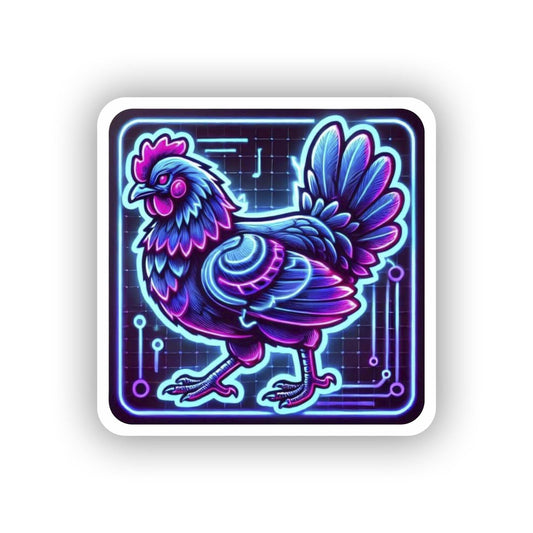 Vinyl sticker: Blue Hen Laptop Wall Car Window Bumper Sticker Decal Truck Waterproof Auto Water Bottle – Futuristic Neon Bird Glow. Variation 7