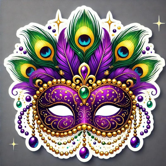 Vinyl sticker: Mardi Gras Peacock Mask Laptop Wall Car Window Bumper Sticker Decal Truck Waterproof Auto Water Bottle