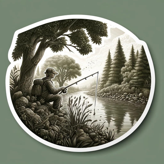 Vinyl sticker: Realistic Riverbank Fishing Sticker for Laptop, Wall, Car, Window, Bumper, Truck, Waterproof Decal, Auto, Water Bottle