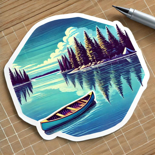 Vinyl sticker: Watercolor Scenic Lake Camping Sticker for Laptop, Wall, Car, Window, Bumper, Decal for Truck, Waterproof Auto Sticker for Water Bottle, Durable Vinyl
