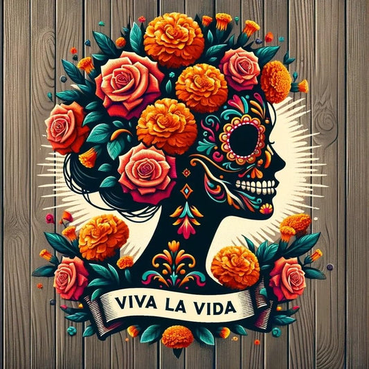 Vinyl sticker: Viva LA VIDA Girl Flowers Wreath Skull Lifestyle Sticker Frida Kahlo Inspired Multicolor Waterproof Vinyl Decals in Diverse Shapes for Laptops Cars Bottles Easy Application