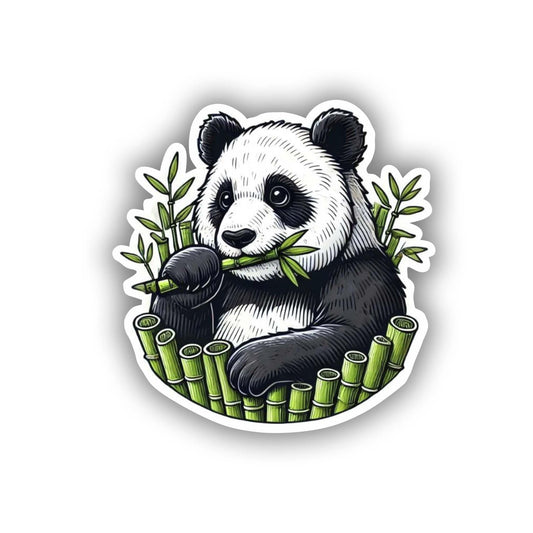 Vinyl sticker: Adorable Panda Eating Bamboo Sticker for Laptop, Wall, Car, Window, Bumper, Truck, Waterproof Decal - Realistic Design (6)