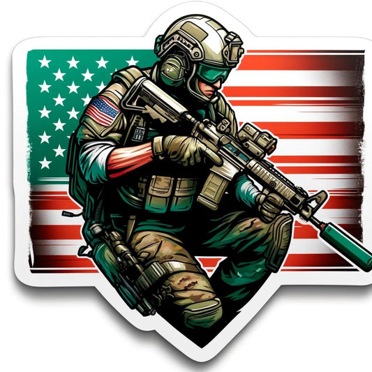 Vinyl sticker: Modern Military Soldier in Action Decal Sticker for Car, Laptop, Wall, Window, Bumper, Truck, Waterproof Auto, Water Bottle