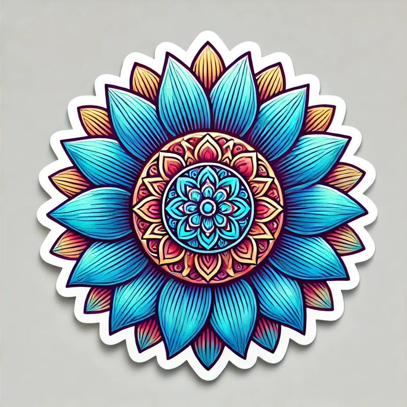 Blue Sunflower Sticker for Laptop, Wall, Car, Window, Bumper, Water Bottle - Artistic Decal with Mandala Center - Waterproof and Durable (4)