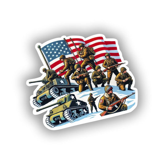 Vinyl sticker: Battle of The Bulge Sticker - Vibrant Vinyl Decal for Laptop, Wall, Car, Window, Bumper, Truck, Water Bottle - Historic WWII Winter Battle Design